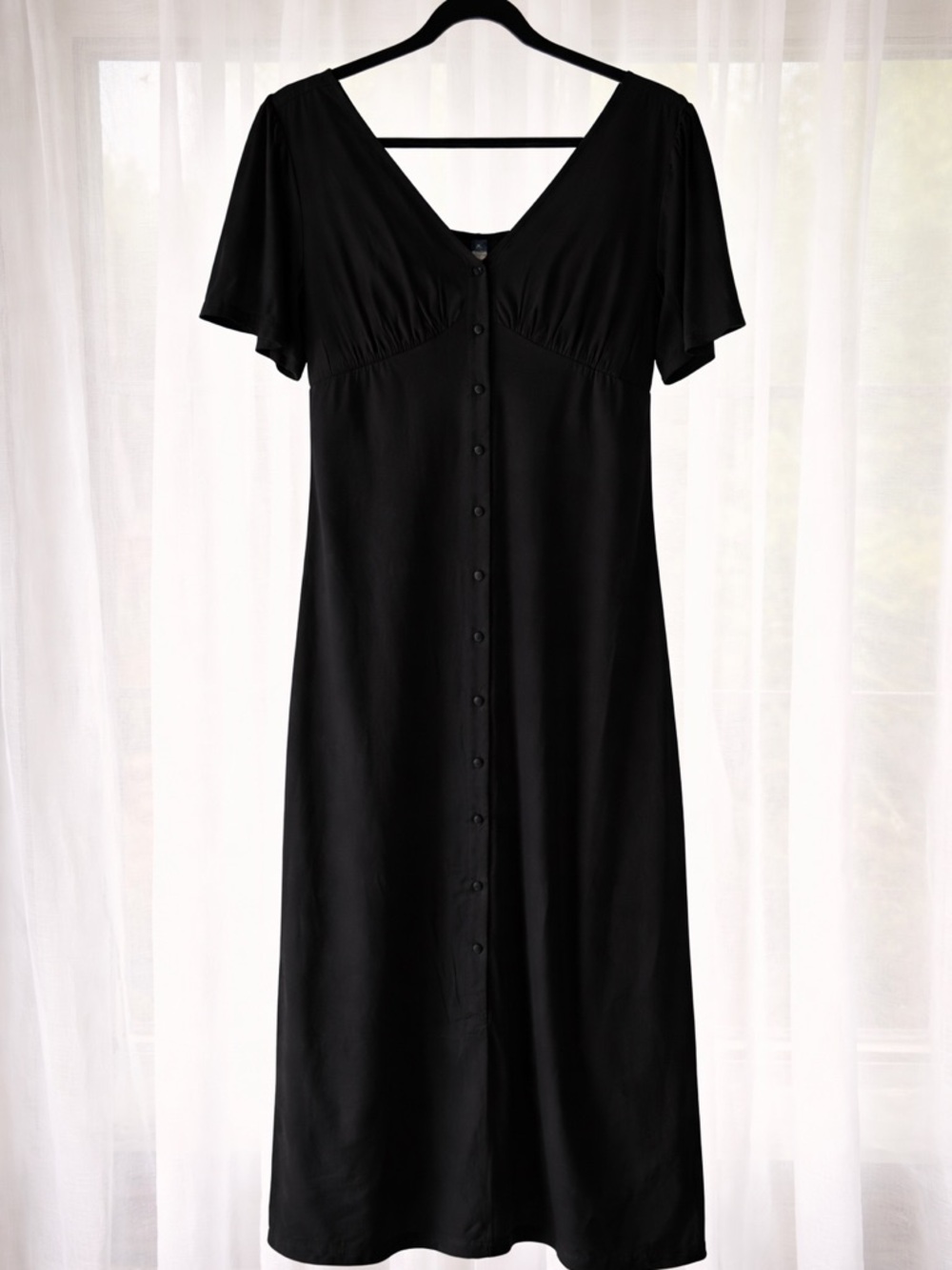 Old Navy Black Maxi Dress XL Cottagecore Button Front Smocked Back Flowy NWT